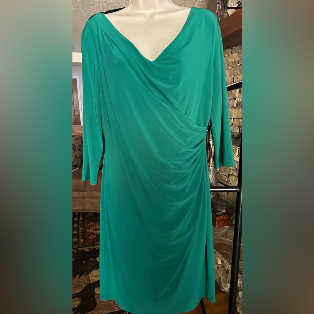 Ralph Lauren Midi Dress with 3/4” Sleeves in Holiday Green